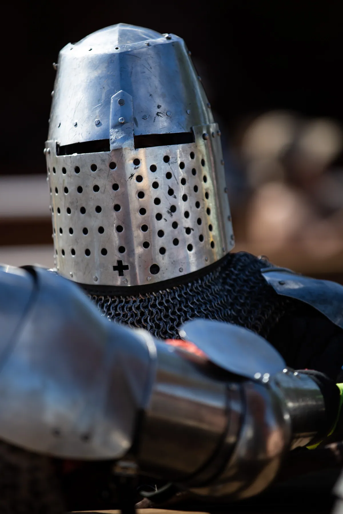 Close up of a perforated steel helm